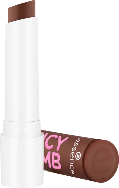 A brown lipstick tube with the cap off, revealing the lipstick inside.