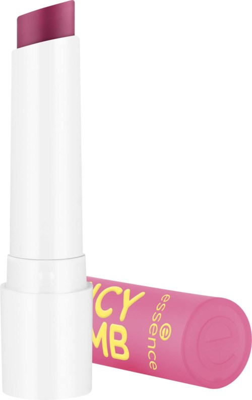 Ein weißes Lippenstift-ähnliches Produkt mit pinkem Deckel und Basis, mit gelbem Text auf der Basis.