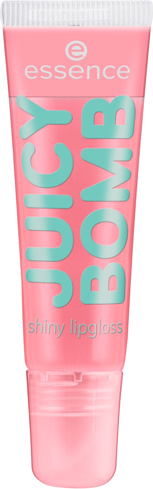 Rosa tub märkt 'Juicy BOMB' och 'shiny lip gloss.'