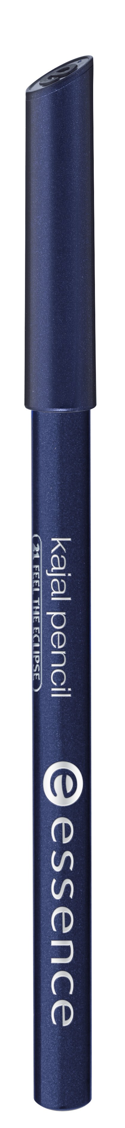 En blå ögonbrynspenna märkt 'essence' och 'Kajál pencil' står upprätt.