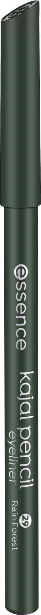 En grön eyelinerpenna med bläck och vit text, samt svart lock.
