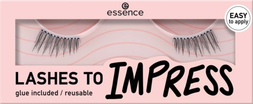 Fake eyelashes in pink packaging, easy to apply, reusable, by essence, labeled Lashes to Impress.