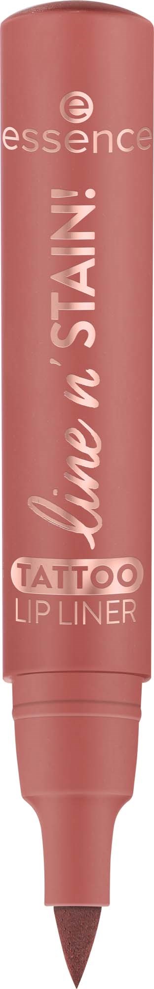 A pink tattoo lip liner pen with the brand name Essence and a label that says Love N Stain.