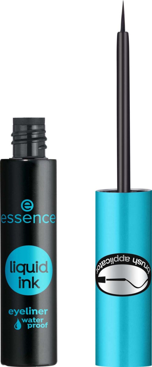 Ein flüssiger Eyeliner mit blauem Deckel und langer, dünner schwarzer Spitze für präzises Auftragen.