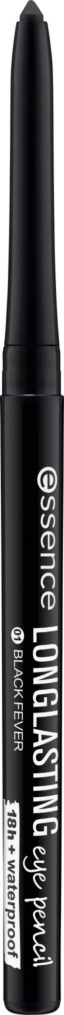 Ein schwarzer Eyeliner-Stift mit der Aufschrift Essence Longlasting Eyeliner, feine Spitze.