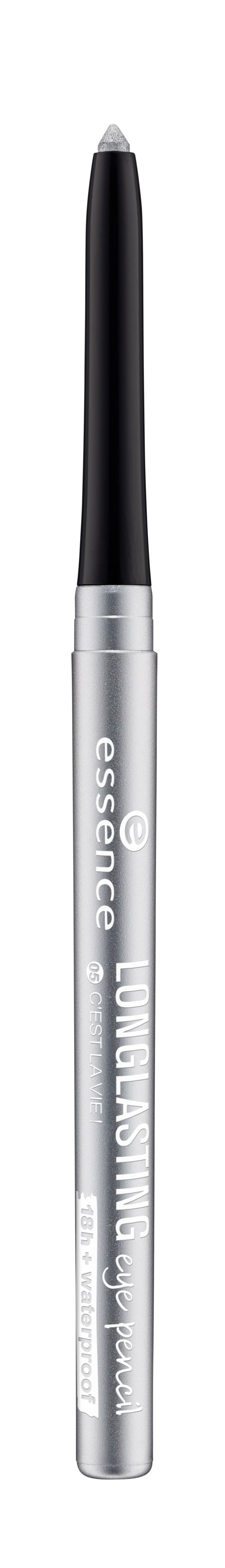 En svart och silverfärgad penna med en fin spets, sannolikt för makeup eller kosmetiska ändamål.