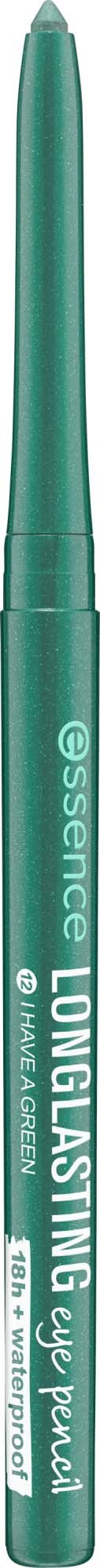 Een donkergroene pen met witte tekst die zegt essence, langdurig en waterproof.