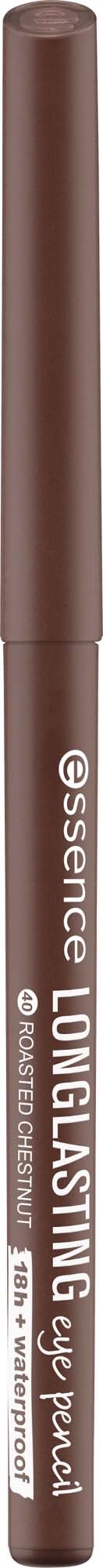 Ein brauner Eyeliner-Stift mit der Aufschrift Long-Lasting. Er steht vertikal vor schwarzem Hintergrund.