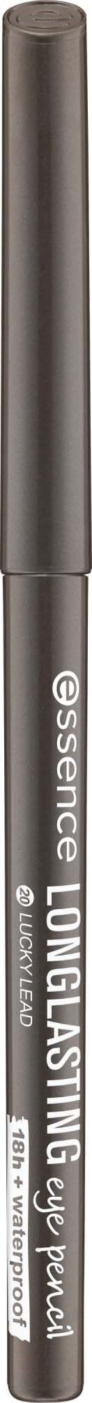 En svart penna med vit text som säger 'long-lasting eye gel' och märket 'Essence'.