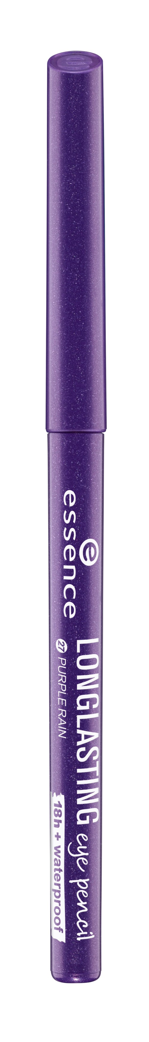 En lila ögonpenna med märket Essence, kallad Longlasting, står upprätt.