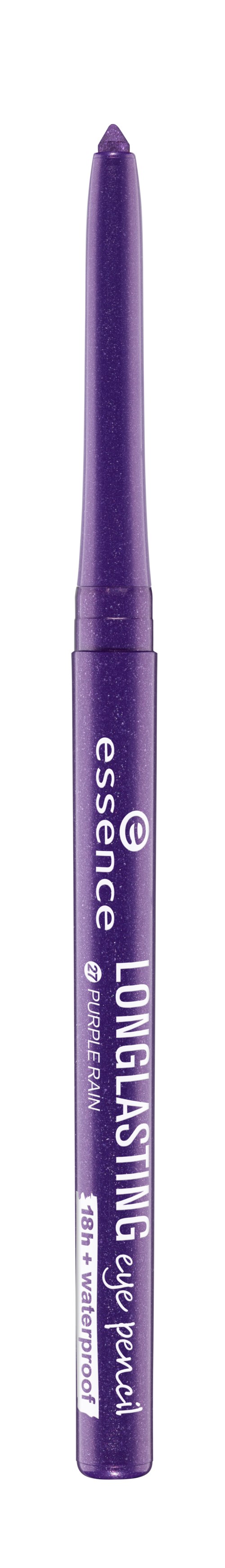 En lila ögonskugga med märket "essence" och produkten "LONG LASTING eye pencil."