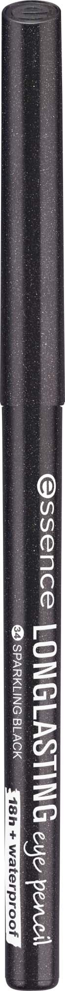 Ein schwarzer Stift mit der Aufschrift essence Long Lasting Ink Pen mit Kappe.