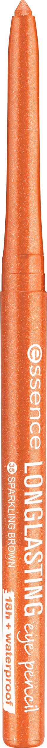 En orange ögonpenna med orden "essence LONG LASTING" skrivet på den.