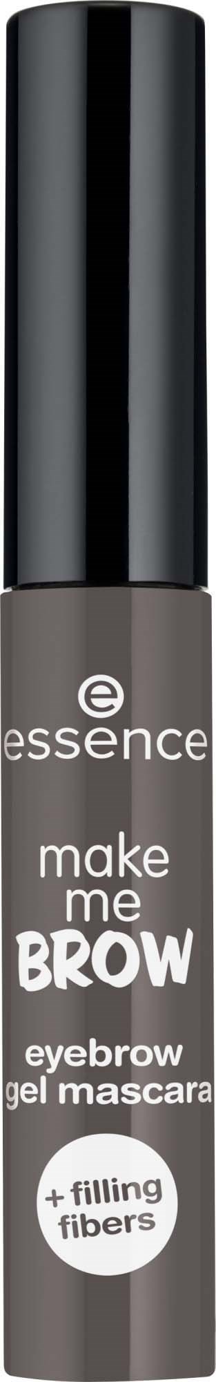 En grå och svart ögonbrynsgel mascara med varumärket 'essence' och orden 'make me BROW' på.