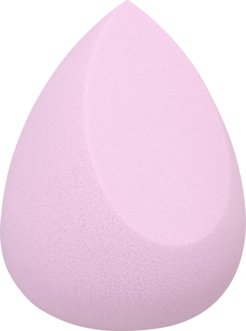 This is a pink makeup sponge with a teardrop shape and fluffy texture.
