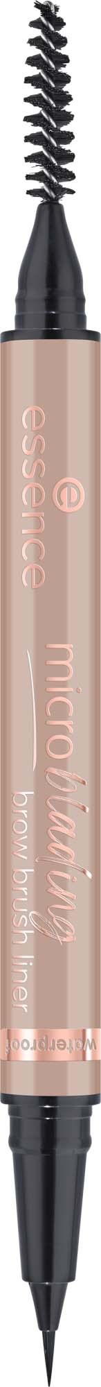 A beige pen with two sharp ends, one black and one with a spiral brush, and pink writing on it.