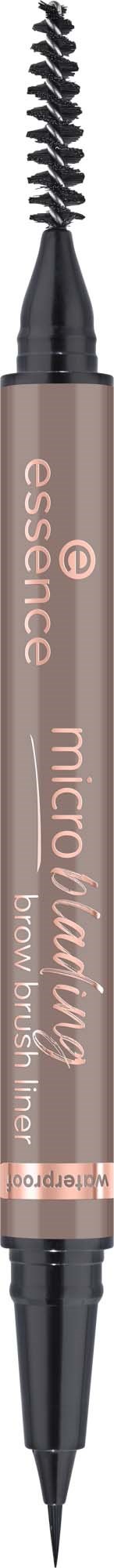 A dual-ended brow pen with a spoolie on one side and a fine tip on the other.