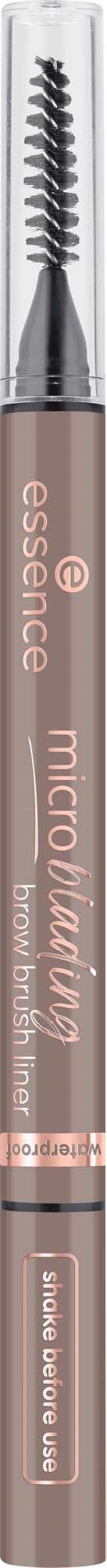 A cosmetic pen with a twist-up brow pencil and a spoolie brush at the end for grooming eyebrows.