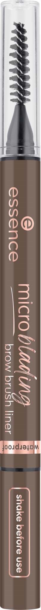 A brown eyebrow pencil with a clear cap and a spoolie brush on top.