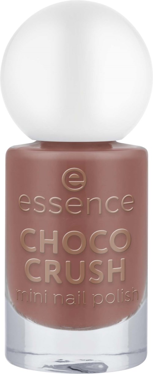 Een flesje roze nagellak met een witte ronde dop en merknaam.