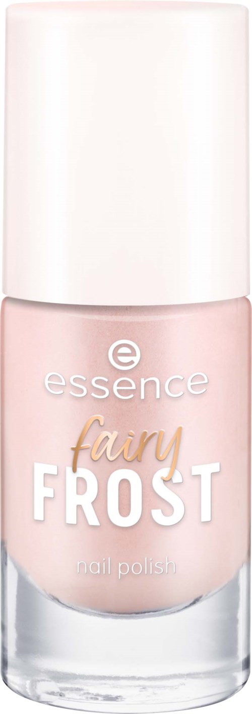 Eine Flasche Essence Fairy Frost Nagellack in zartem Rosa mit weißem Deckel.