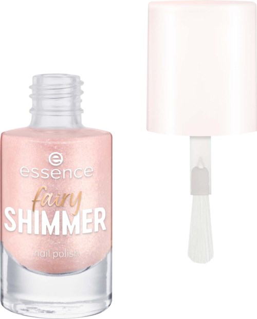 Eine rosa Nagellackflasche mit weißem Deckel und Pinsel.