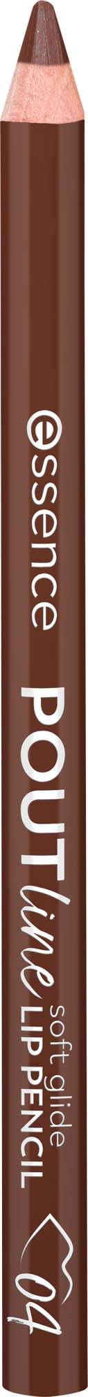 En brun läppennål med orden essence och POUTluxe på, och en liten hjärtformad symbol.