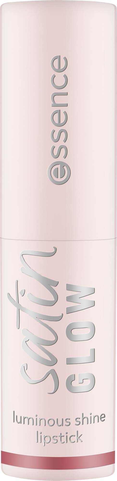 Läpinäkyvä, vaaleanpunainen ja valkoinen huulipuna, teksti Subt Glow ja luminous shine.