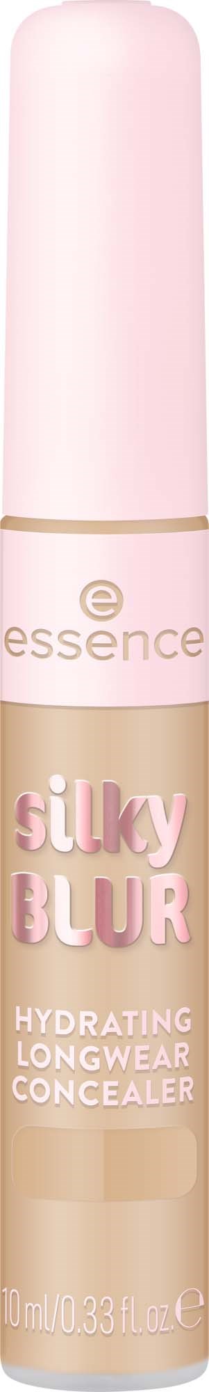 Een beige concealerpen met roze en witte branding, gelabeld als Silky Blur Hydrating Longwear Concealer.