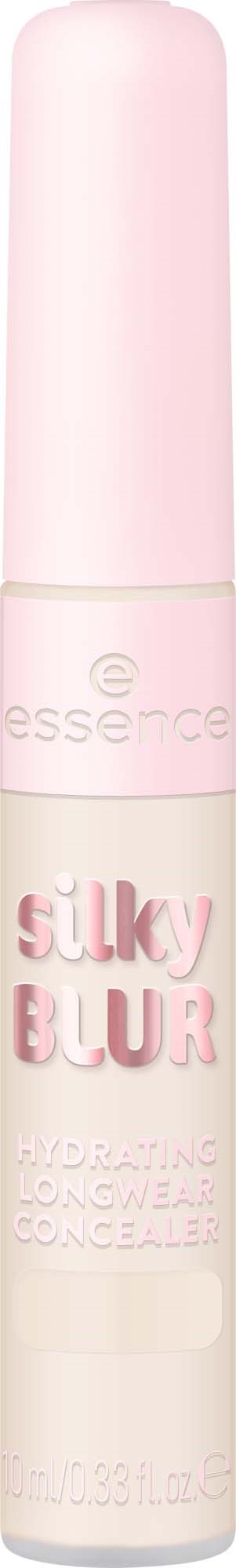 Ein pastellrosa und weißer Stift mit den Worten Silky Blur und Hydrating Longwear Concealer.