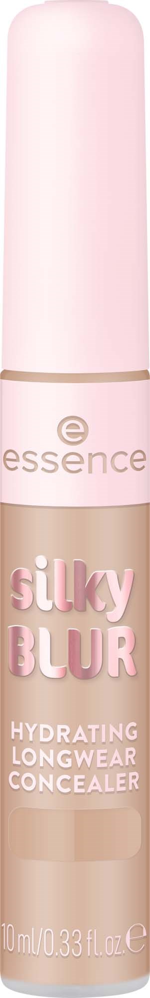 Ein schmaler Tuben von Essence Silky Blur feuchtigkeitsspendende langanhaltende Concealer in Pink und Weiß.