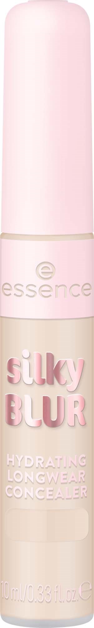 Ein rosa Tube essence Silky Bloom feuchtigkeitsspendender langanhaltender Concealer mit abgerundetem Deckel.