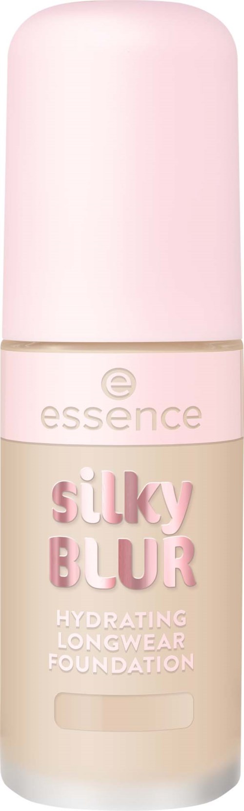 Pitkä vaaleanpunainen Essence Silky Blur meikinpohja, kosteuttava ja pitkäkestoinen.