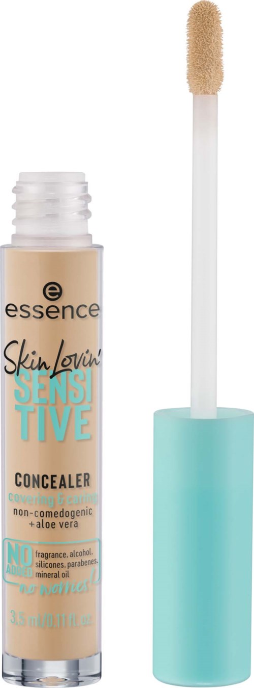 Ett beige concealer-rör med en vit och blå lock och appliceringsborste.