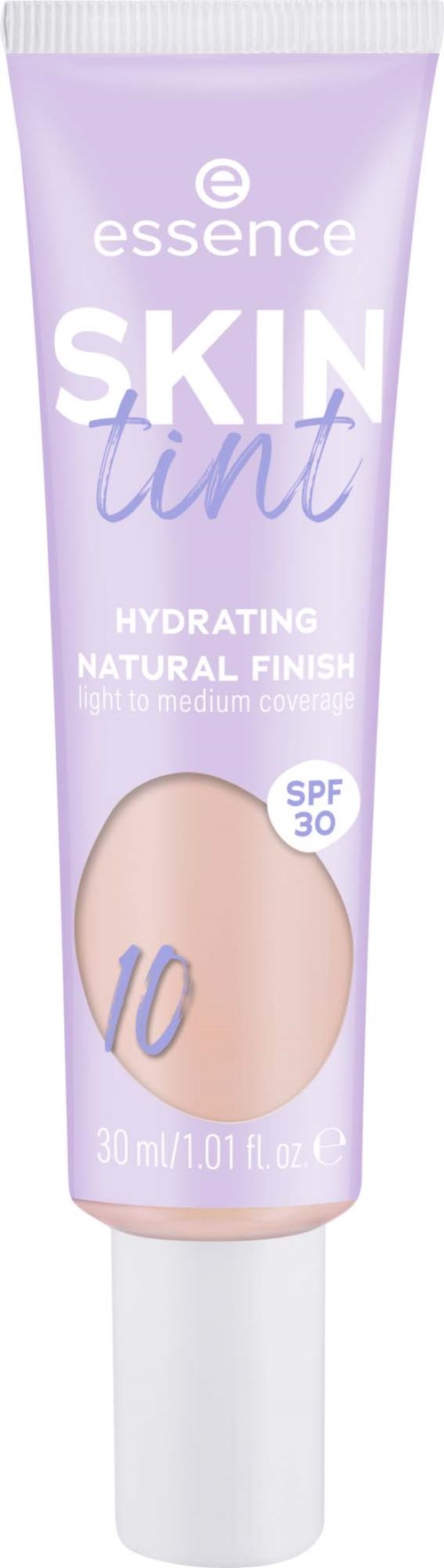 Lila Tube Essence Skin Tint mit SPF 30 für natürliche, feuchtigkeitsspendende Make-up mit leichter Deckkraft.