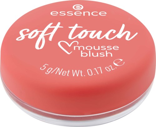 Een roze ronde verpakking voor blushmake-up met witte en roze tekst, inclusief merknaam en productbeschrijving.