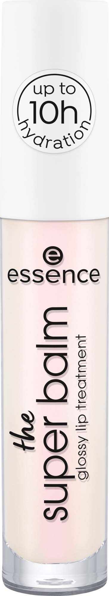 Huulikiilto nimeltä super balm, valmistajalta essence, lupaa jopa 10 tunnin kosteuden.