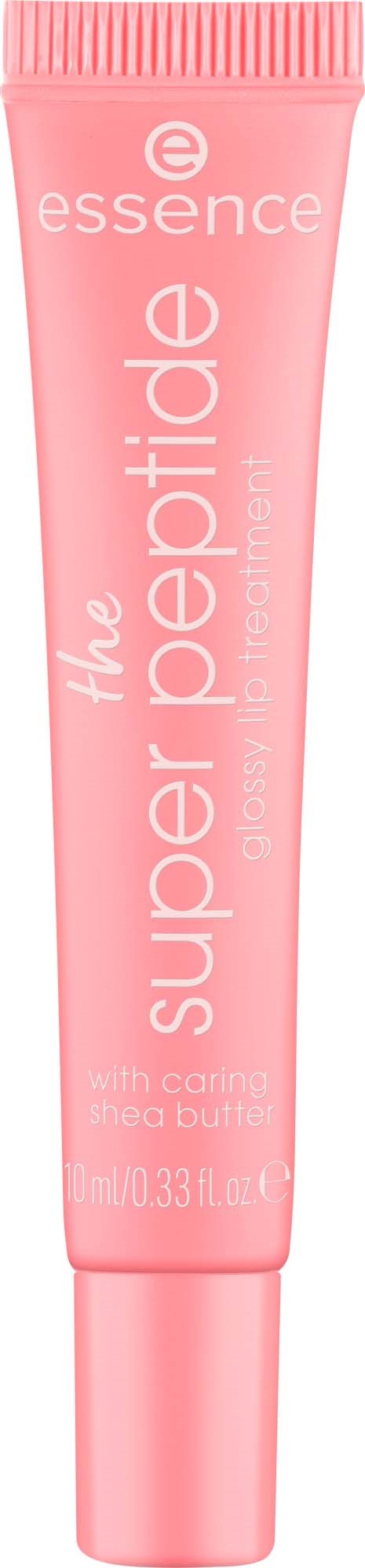 A pink tube labeled The Super Peptide by Essence, with ingredients containing comfrey and shea butter.