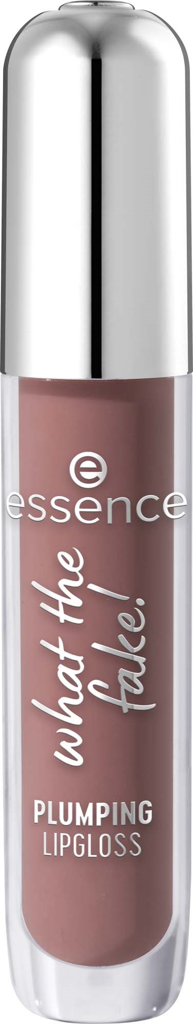 Ein Glas Essence Lipgloss in rosa mit silberner Kappe, beschriftet "what the flade!".