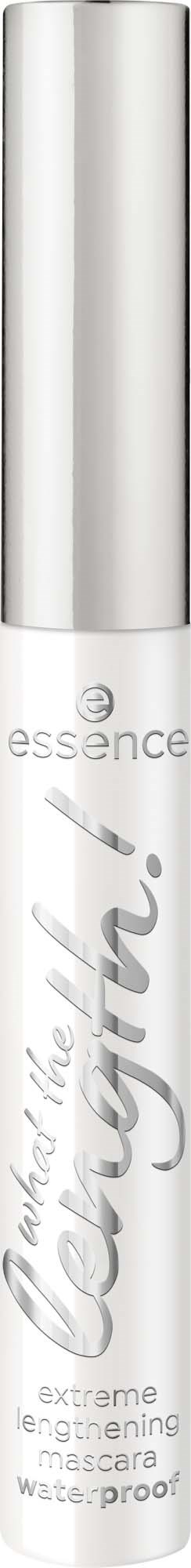 Een witte mascara-tube met zilver bovenaan en tekst die zegt "Couture" en "extreme lengthening mascara waterproof."