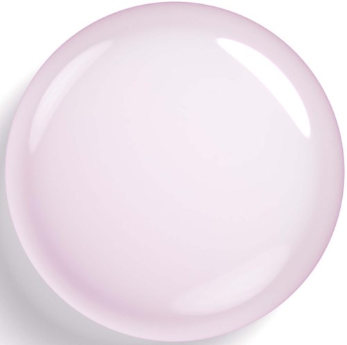 A soft pink, glossy, round object with a shiny surface. It appears smooth and reflective.