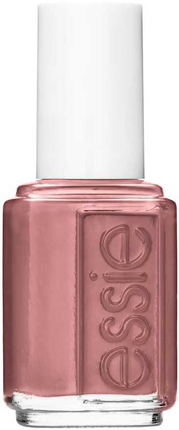 Een roze nagellakfles met witte dop, met het merk "essie" erop embossed.
