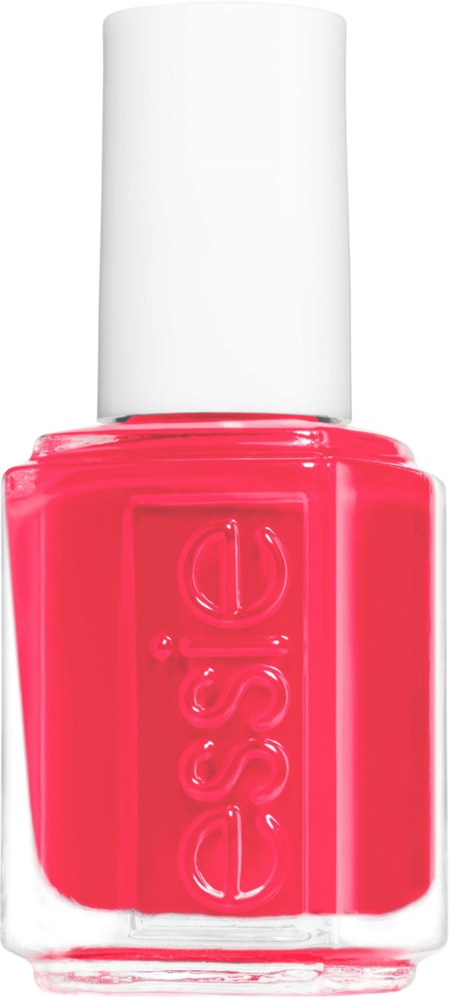 Bright pink nail polish bottle with a white cap. The brand name 'essie' is embossed on the bottle.