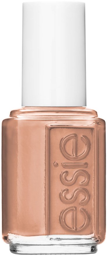En Essie-nagellackflaska med vit kork och persikofärgad lack inuti.