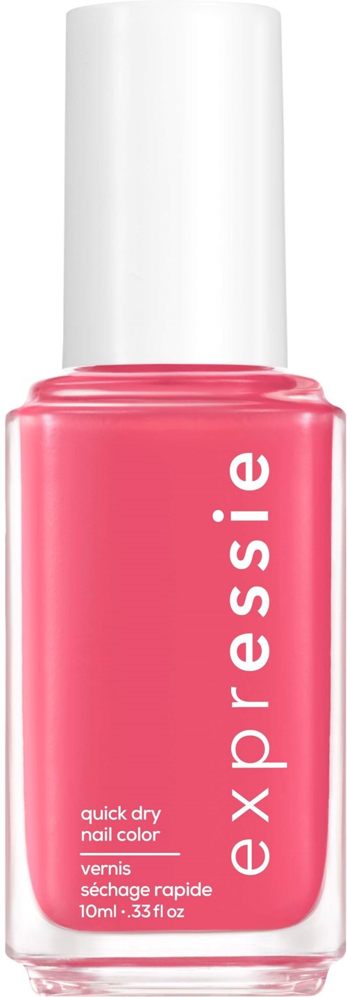 A pink nail polish bottle with a white cap and the label 'expressie' showing.
