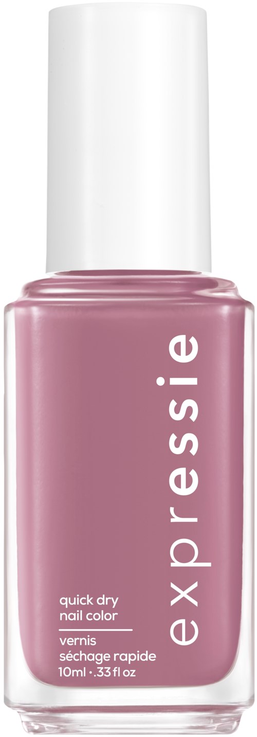 A pink nail polish bottle with a white cap, labeled 'essie' in white, for quick dry nails.