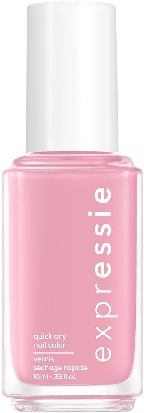 Pink nail polish bottle with white cap and 'essie' written vertically on the front.
