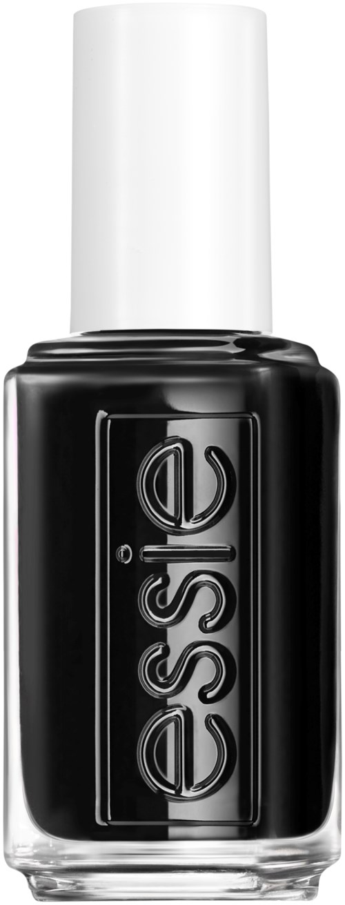 A black nail polish bottle with a white cap, labeled 'essie' on the front.