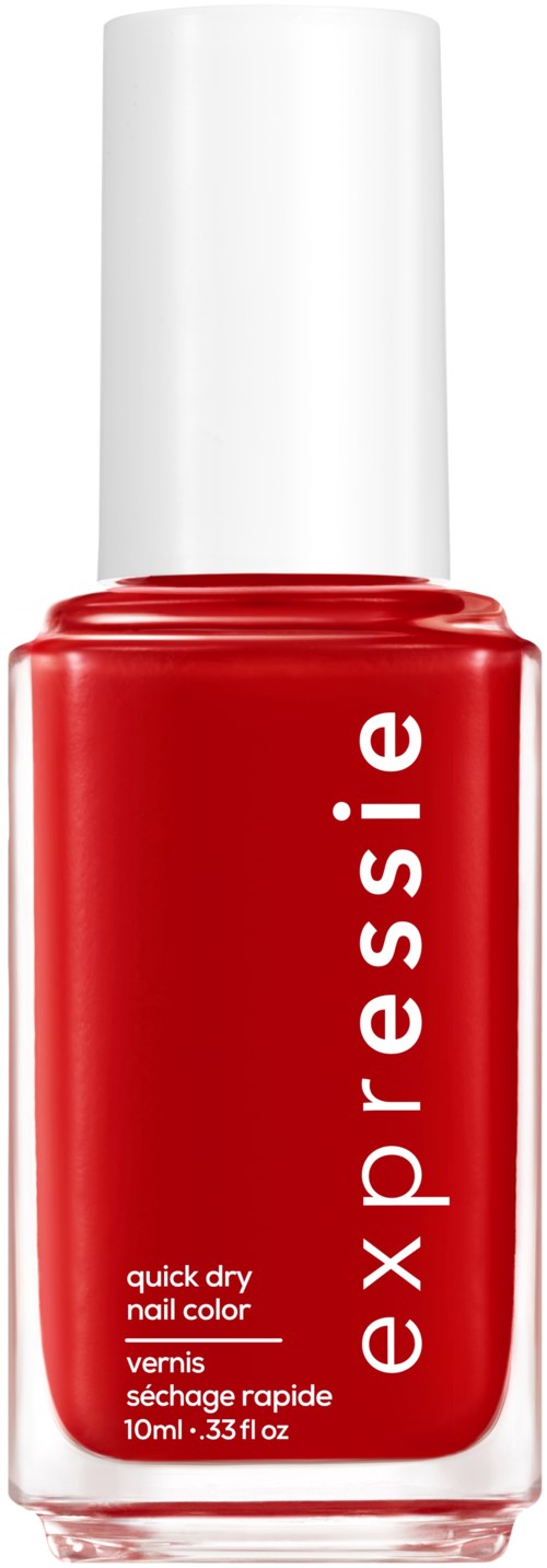 A red nail polish bottle with a white cap and brand name 'expre ssie' written vertically.