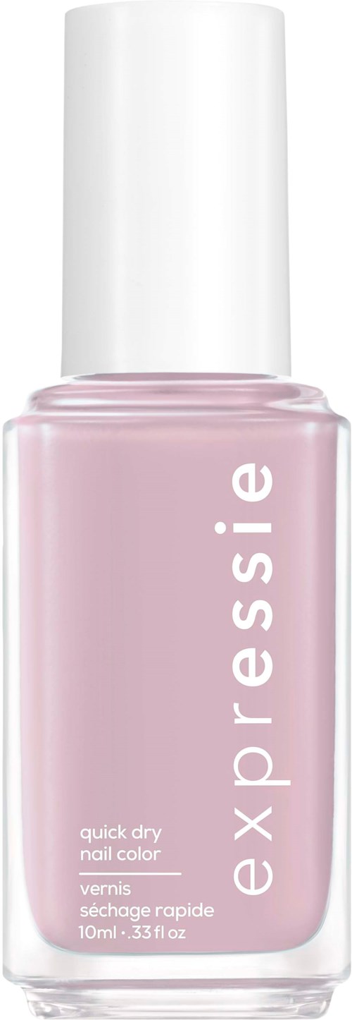 A bottle of light pink nail polish with a white cap and white text reading "essie" on it.